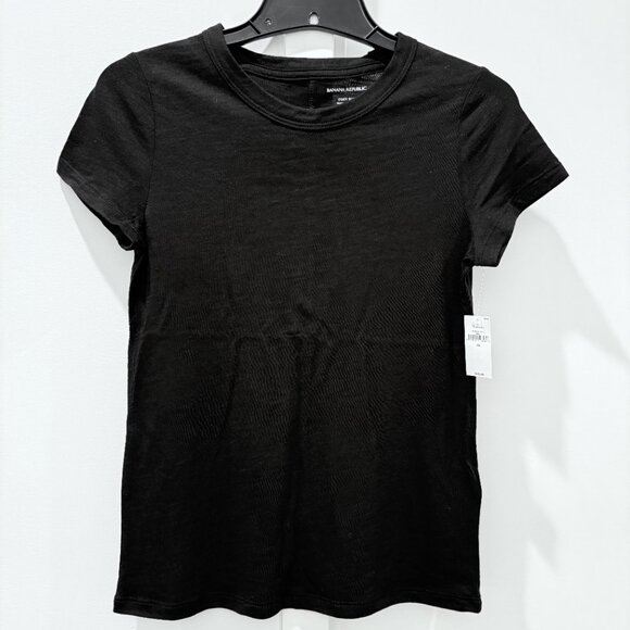 SOLD // NWT Banana Republic XS Cozy Slub Tshirt Black Crewneck Short Sleeve Top - Picture 1 of 14